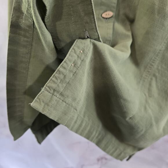 Columbia Shirt Womens XL Green Linen Button Vintage Camp Short Sleeve Mandarin - Picture 5 of 13
